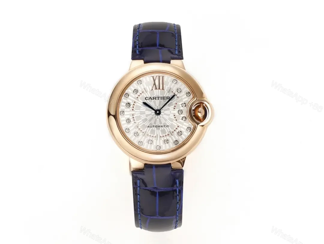BV Factory Cartier Ballon Bleu WJBB0080 Rose Gold Watch with Blue Leather Strap — view 1
