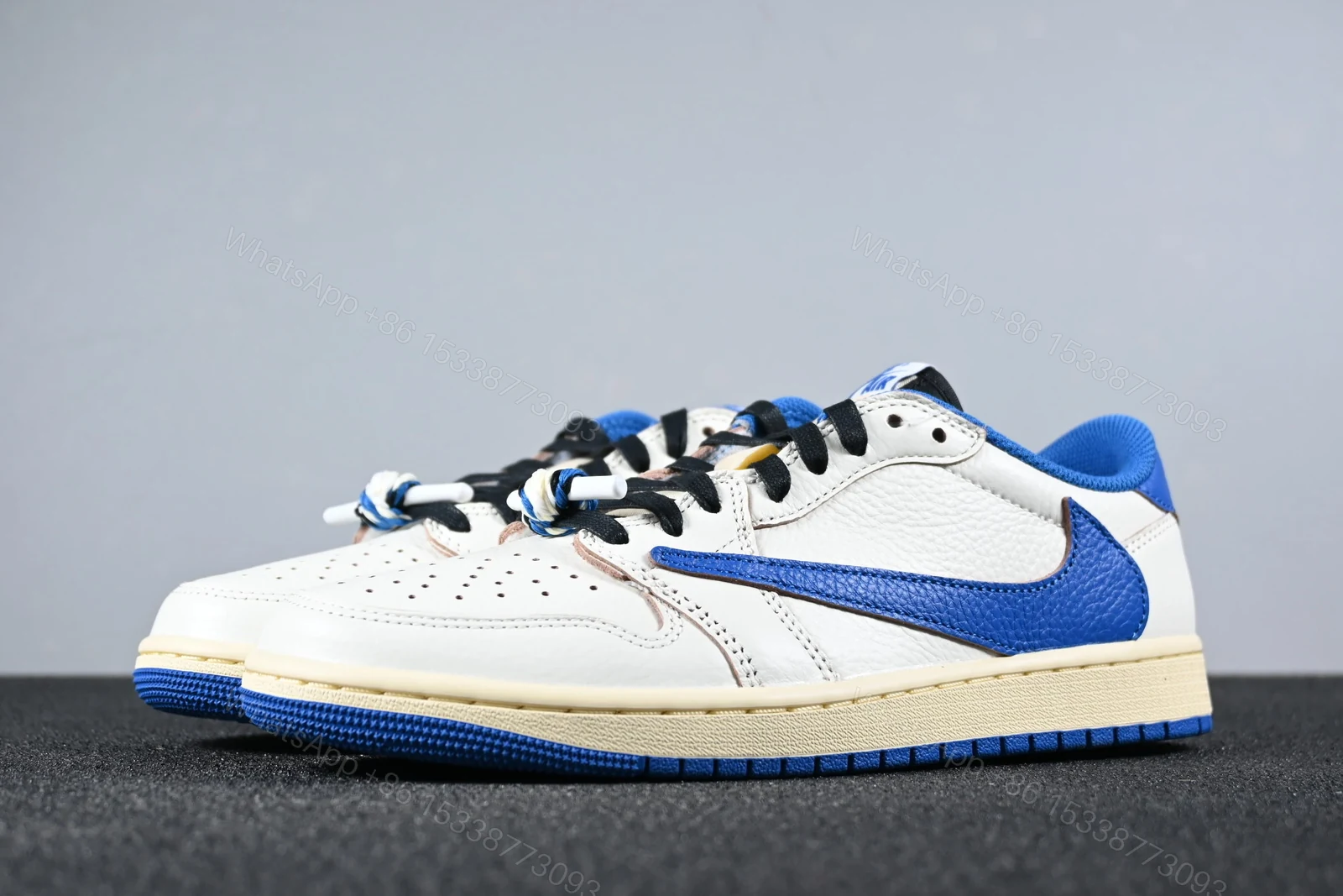 View 3 of Jordan 1 Retro Low OG SP Fragment x Travis Scott Sail Military Blue