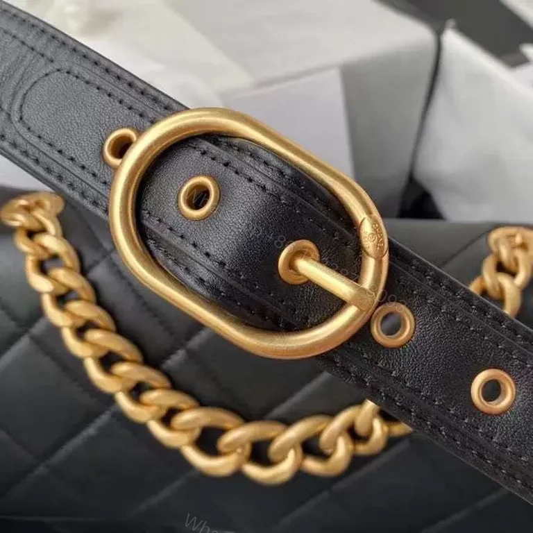 View 8 of Black Quilted Leather Bag, Gold Chain, Luxury, Iconic Hardware Bag
