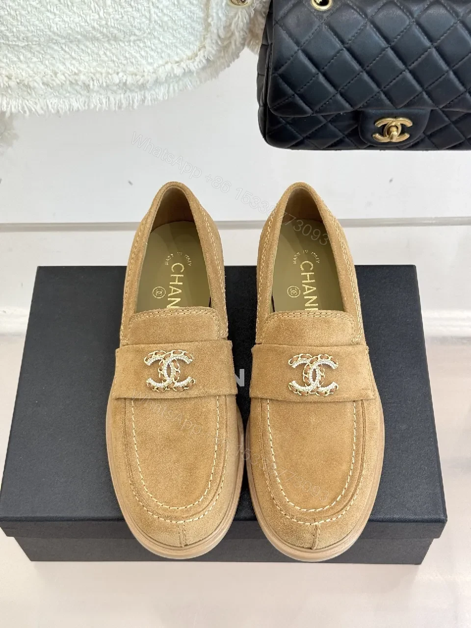 View 2 of Camel Suede Mocs with Signature Hardware Loafers