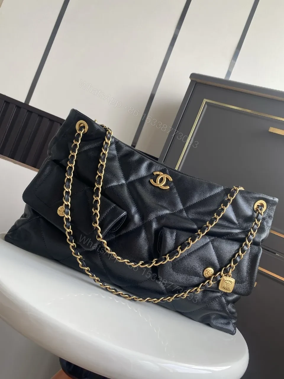 View 6 of Quilted Black Leather Tote: Luxury Street-Style Carryall