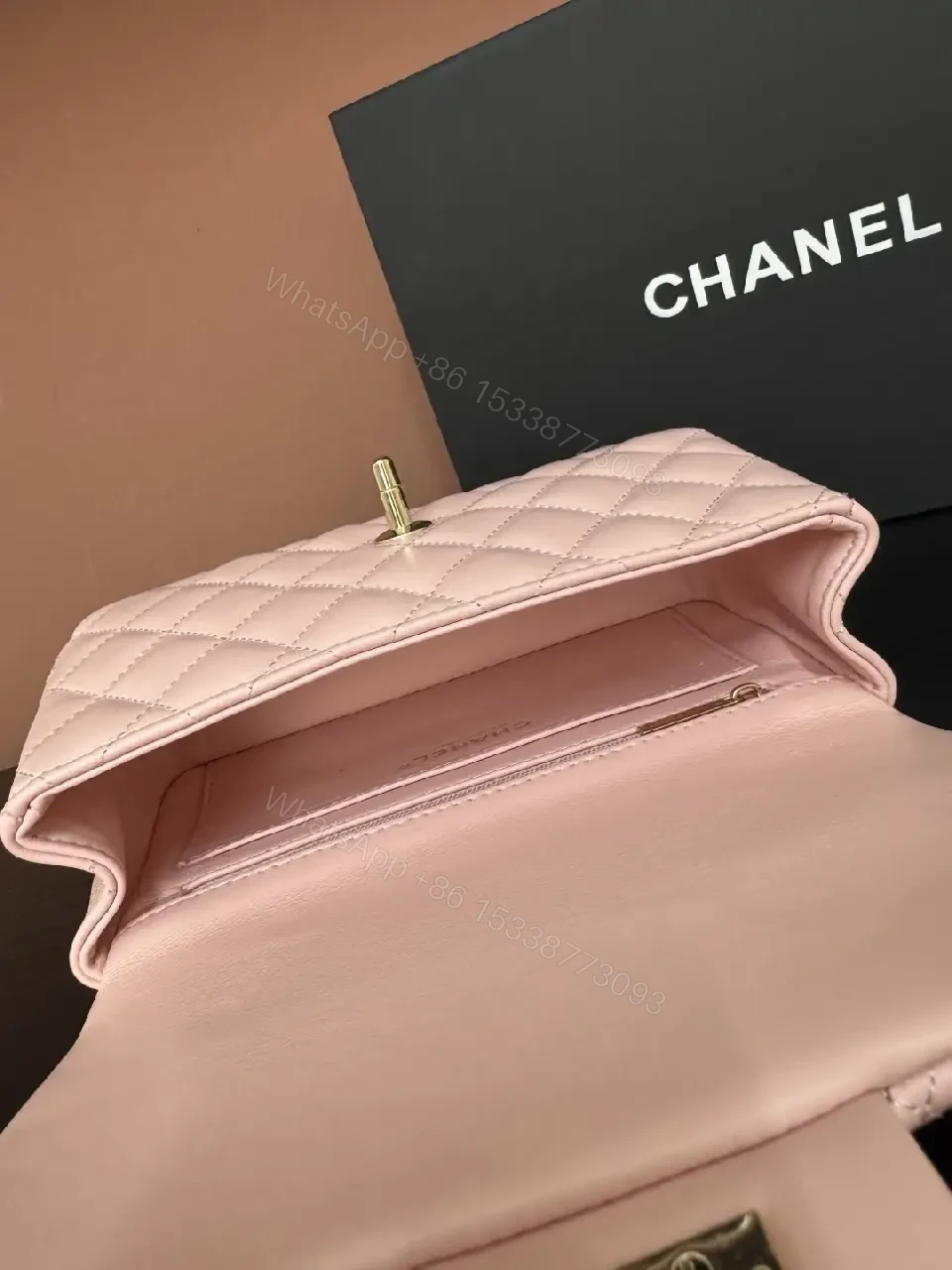 View 9 of Pink Quilted Mini Flap Bag with Crystal Bow Accent (No Brand)