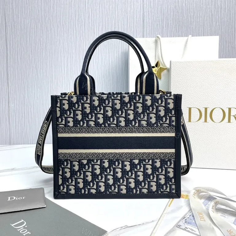 View 8 of Navy/Beige Dior-Pattern Mini Tote: Modern Sophistication