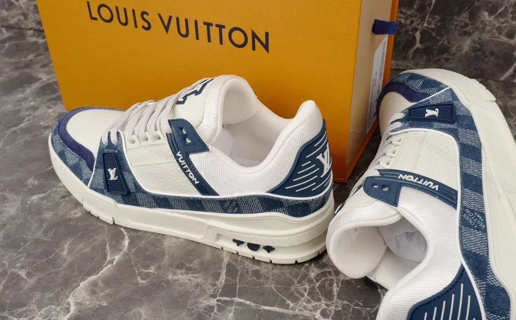 View 2 of Premium-Texture Runner: LV Branding, Navy Suede High-Tops