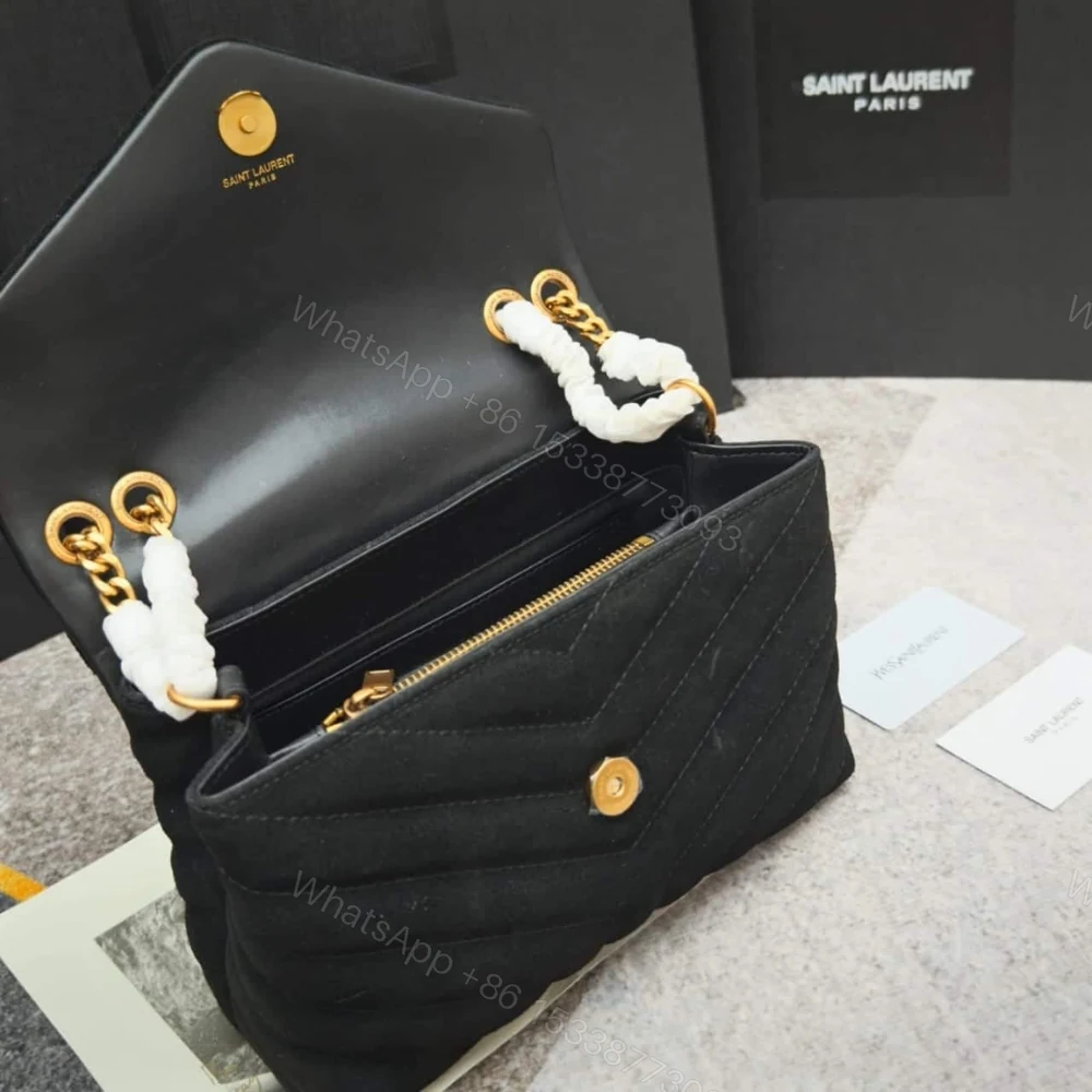 View 9 of Saint Laurent Loulou Small Flap Bag Suede Black 25Cm