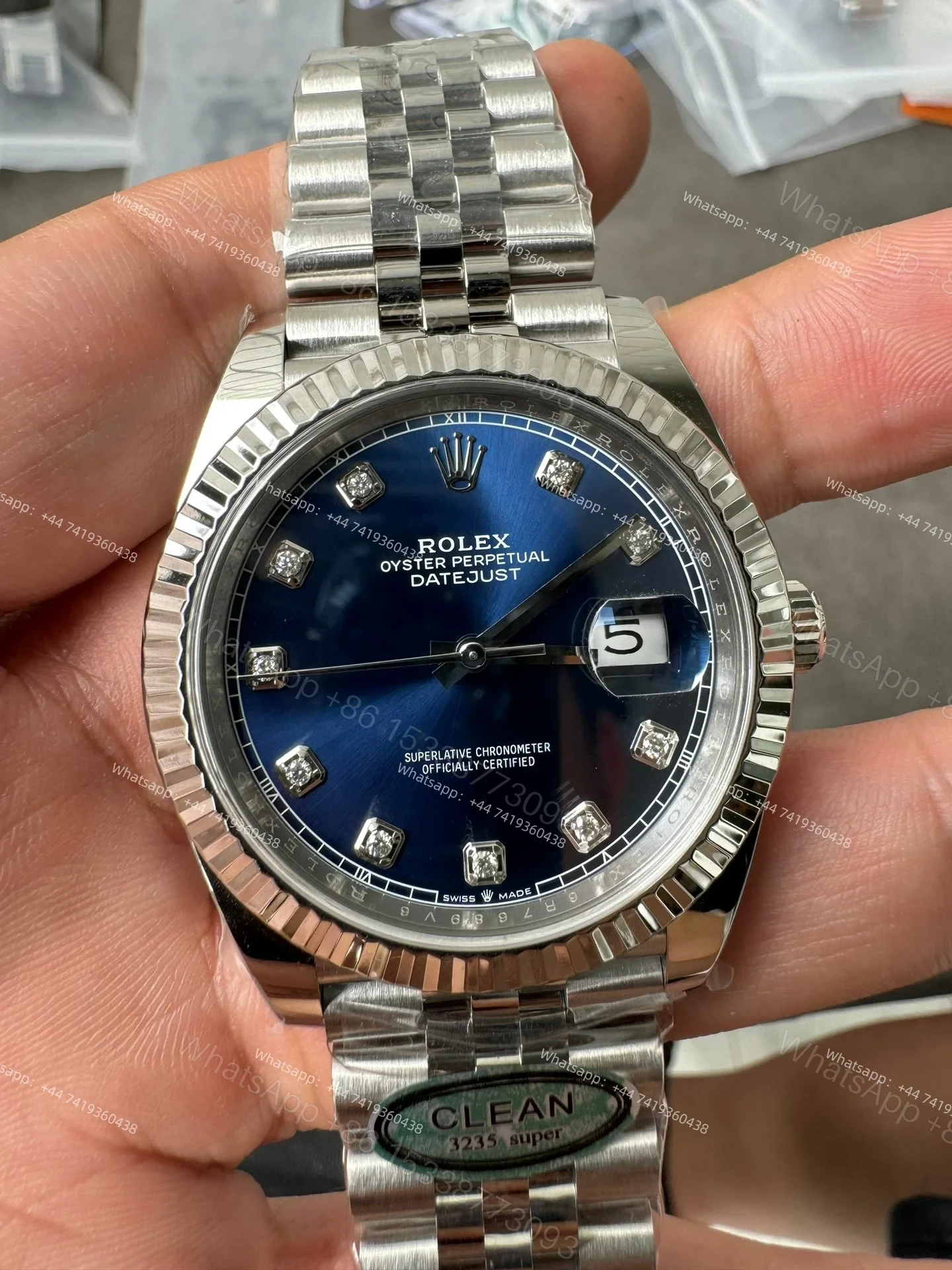View 3 of Rolex Datejust M126334 Blue Diamond Dial 1:1 Replica Jubilee 41MM 3235 Movement Super Clone Watch