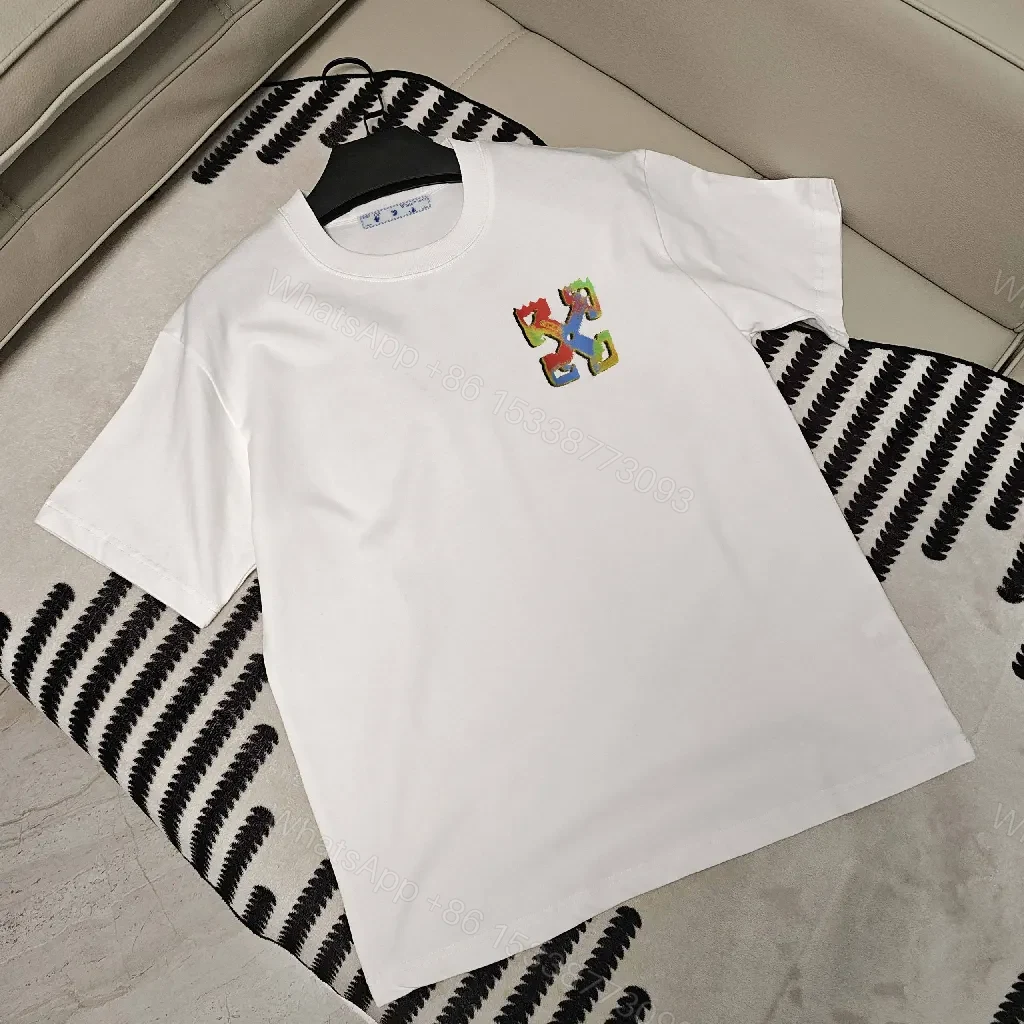 View 6 of Multicolor Off-White Logo Graphic Oversized Tee, Premium Cotton