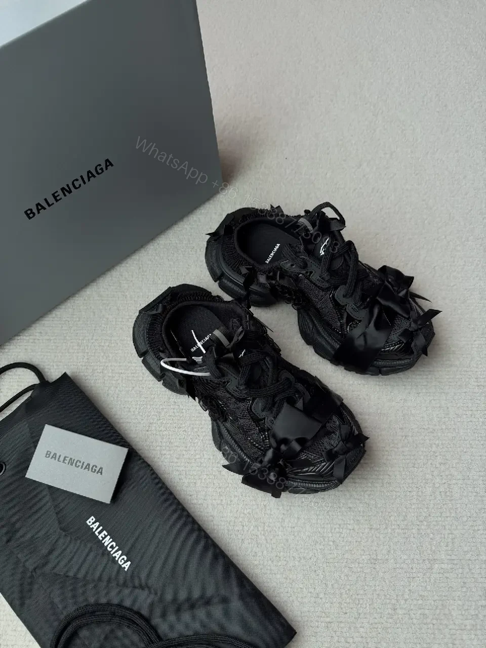 View 3 of Chunky Textured Luxury Sneakers with Satin Bow Accent