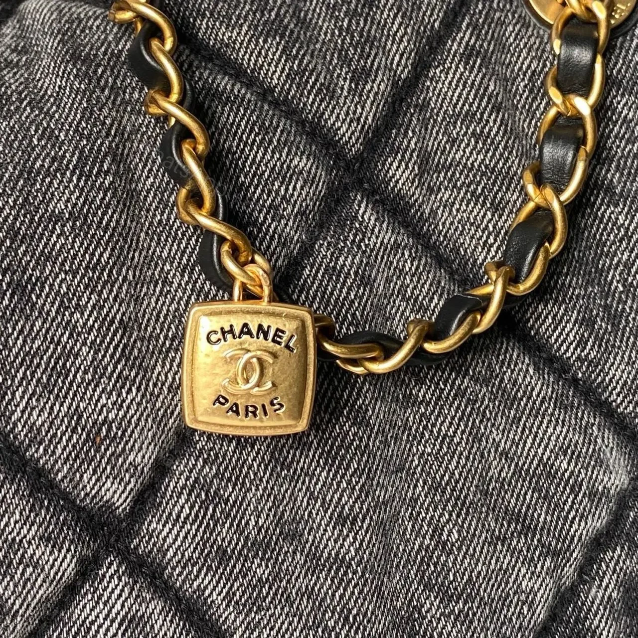 View 3 of Chanel Maxi Flapbag in washed denim with gold-tone metal hardware