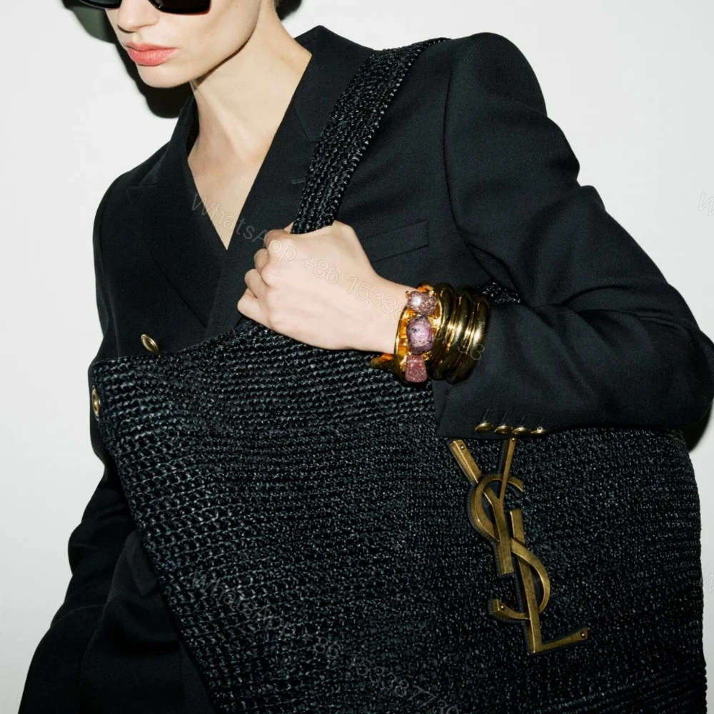 View 3 of Saint Laurent Icare In Raffia Black 45Cm 772191GAAFM1000