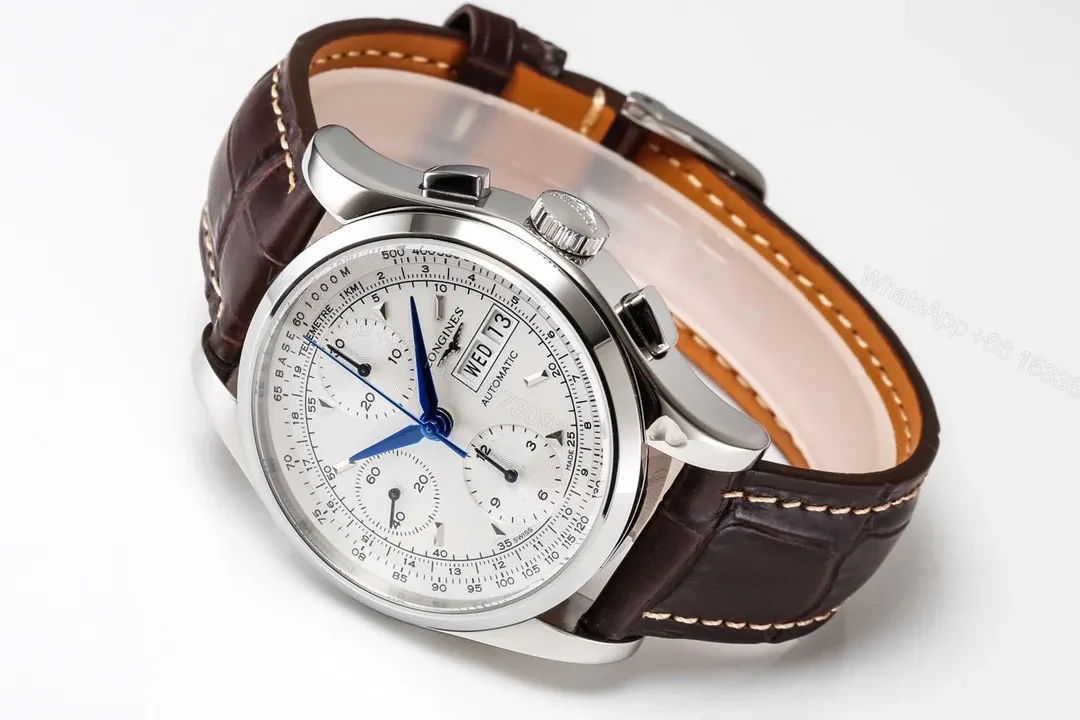 View 7 of Longines Classic Re Edition Men’s Watch Silver Case White Dial Brown Leather Strap 40mm