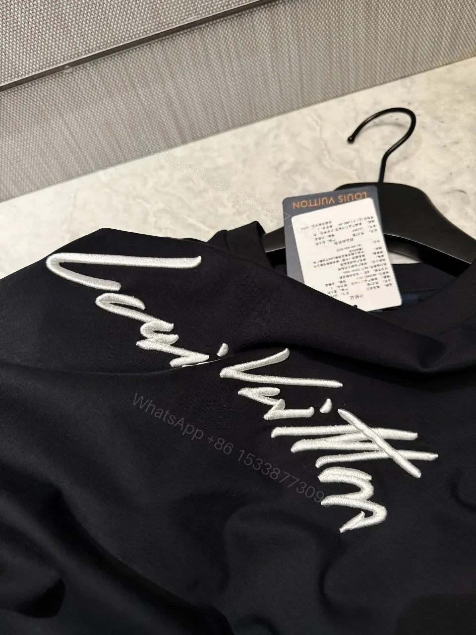 View 5 of Black Cotton Tee with Signature Brushstroke Logo, Modern Fit, Premium Comfort