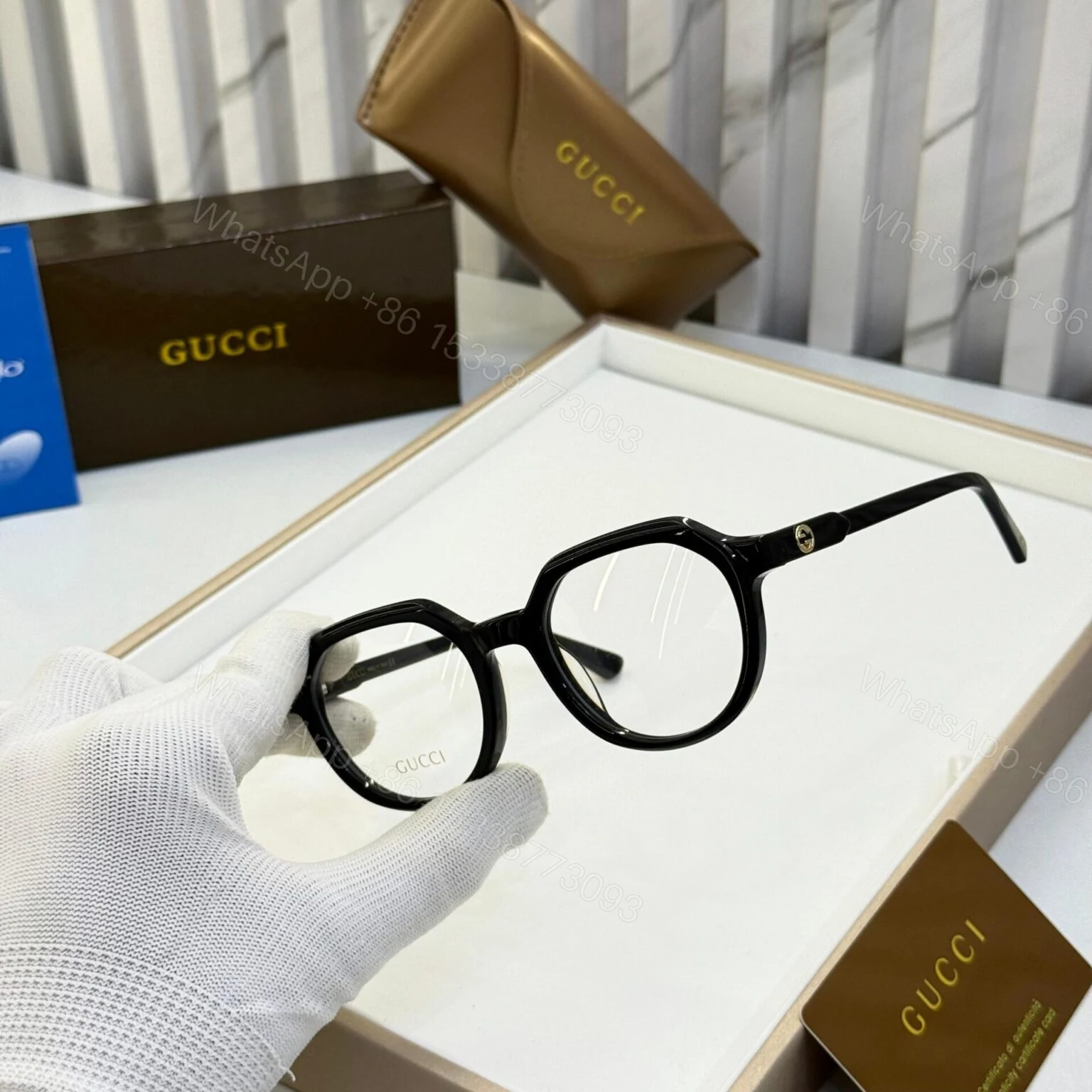 View 2 of Gucci Round Black Eyeglasses – Size Universal – UV Protection