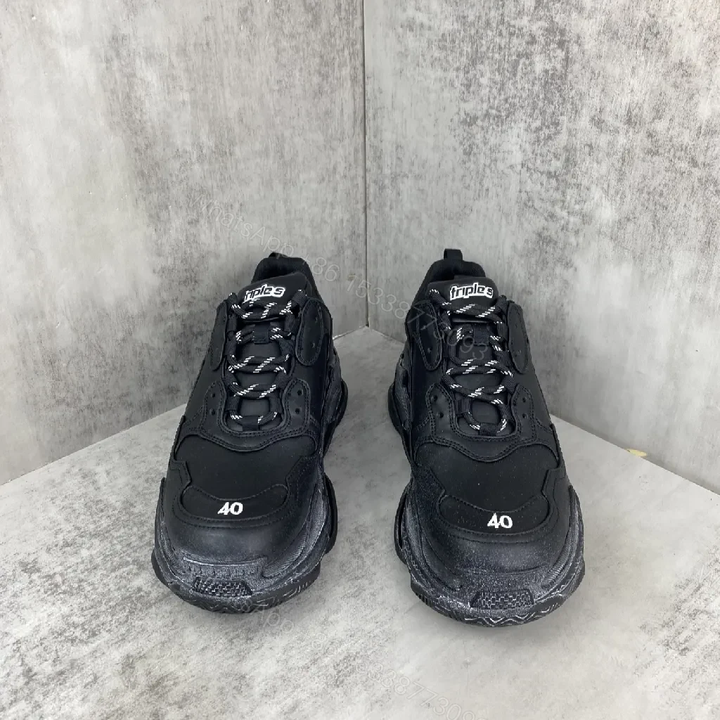 View 6 of Chunky Black Leather Textured Runways: Luxe Comfort Sneakers