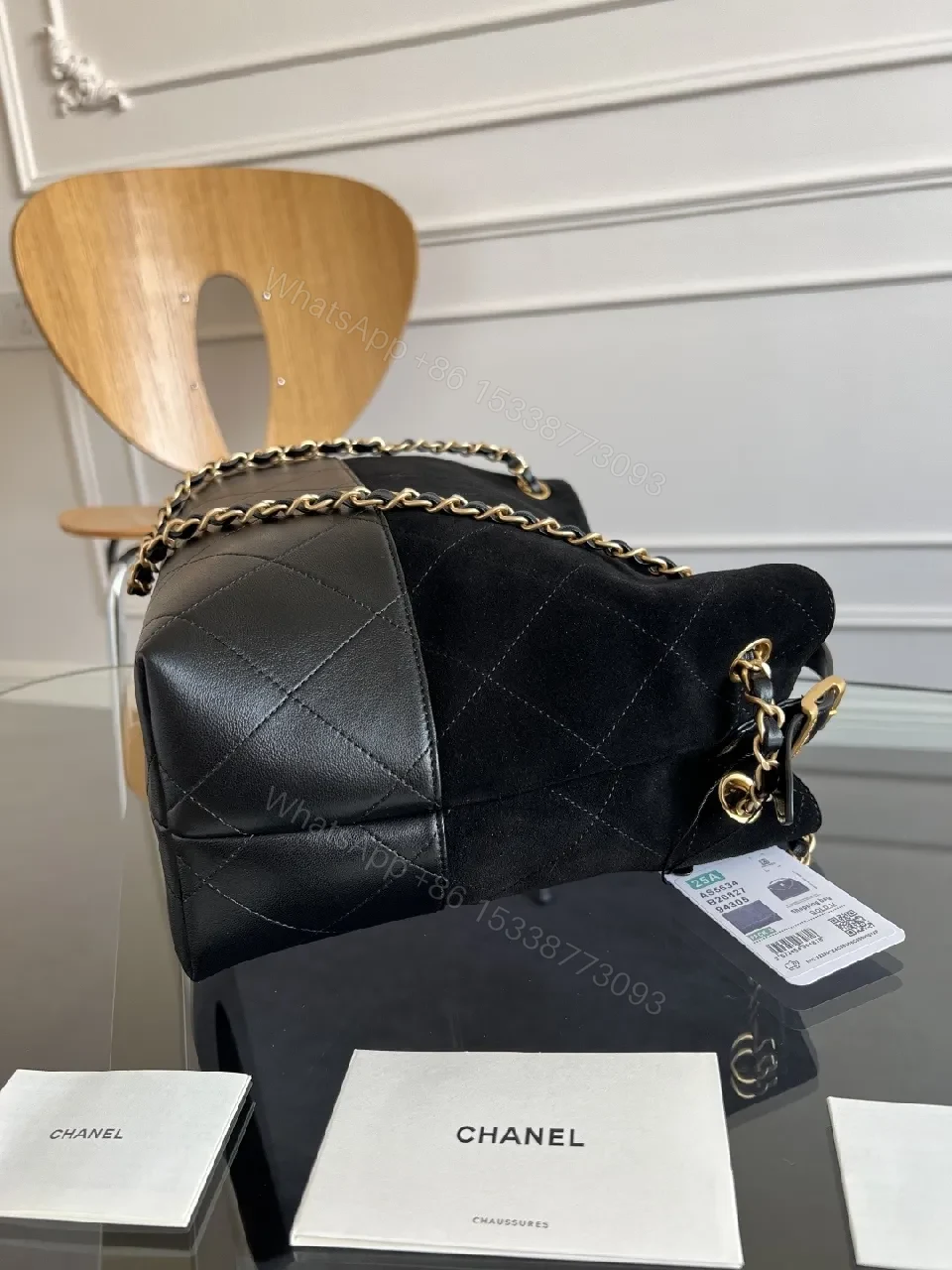 View 6 of Quilted Grand Tote: Black Leatherette, Gold Hardware, Luxury