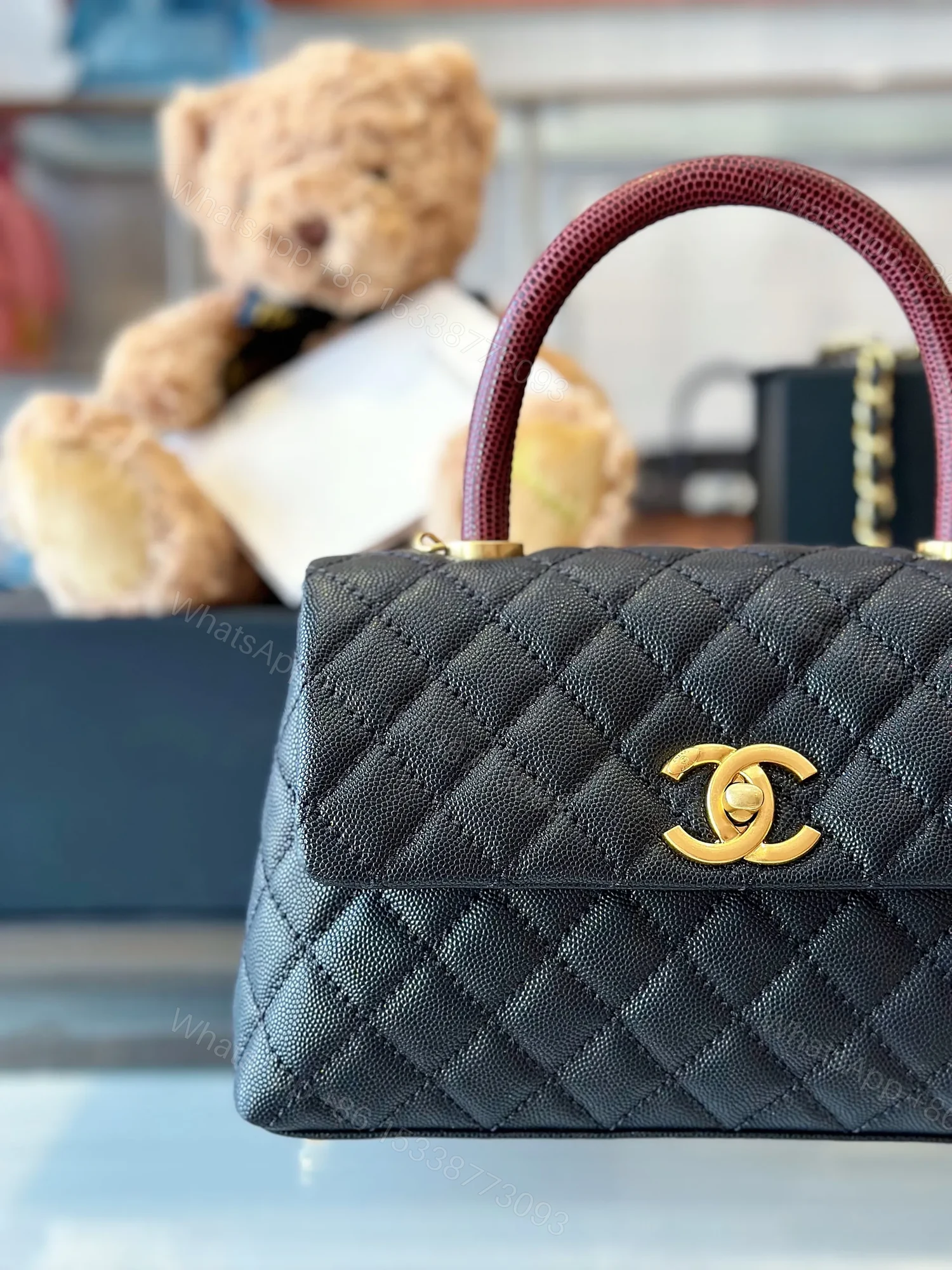 View 2 of Chanel Handbag Coco Lock Gold Lizard Skin Black 24cm
