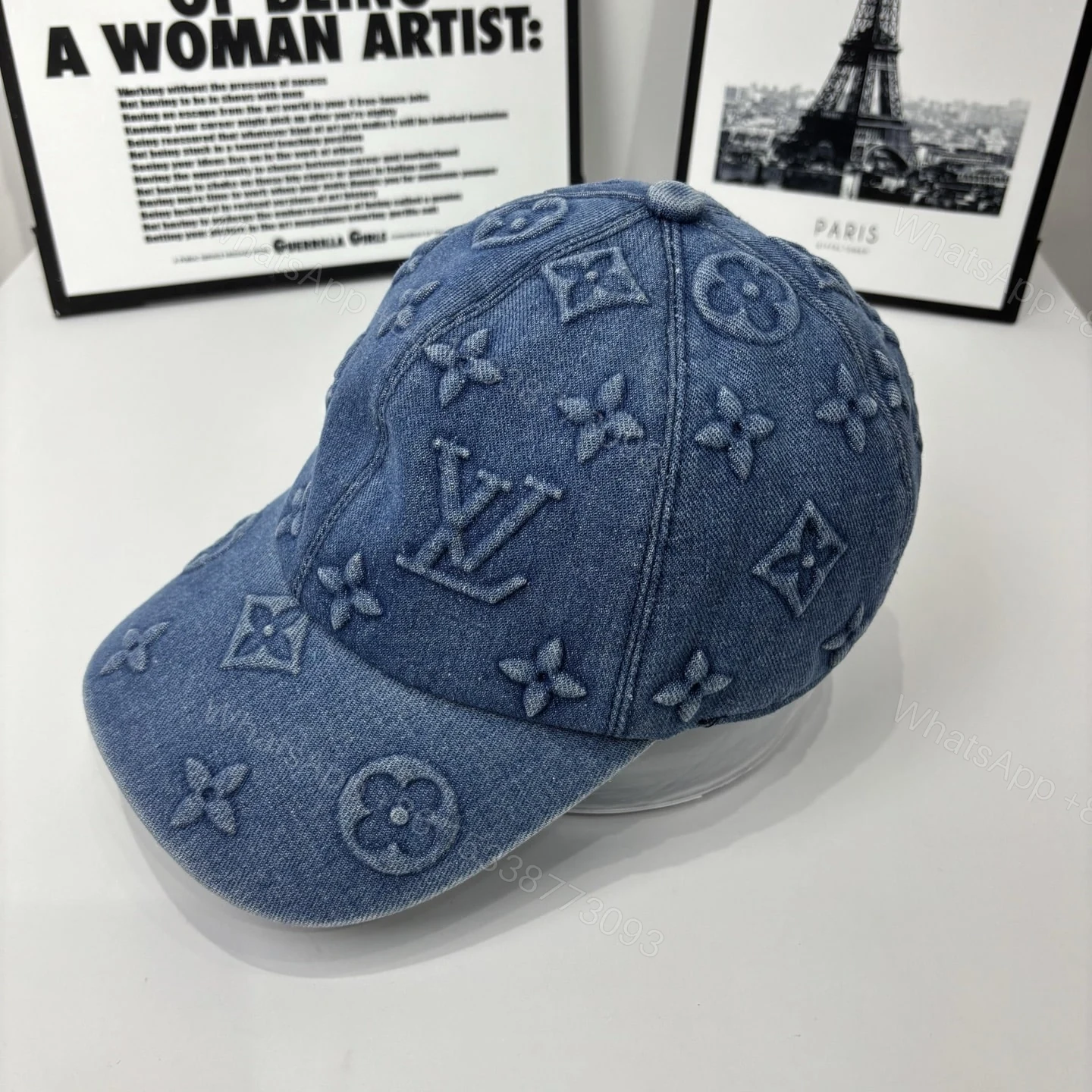 View 3 of LOUIS VUITTON MONOGRAM DENIM BASEBALL CAP IN BLUE