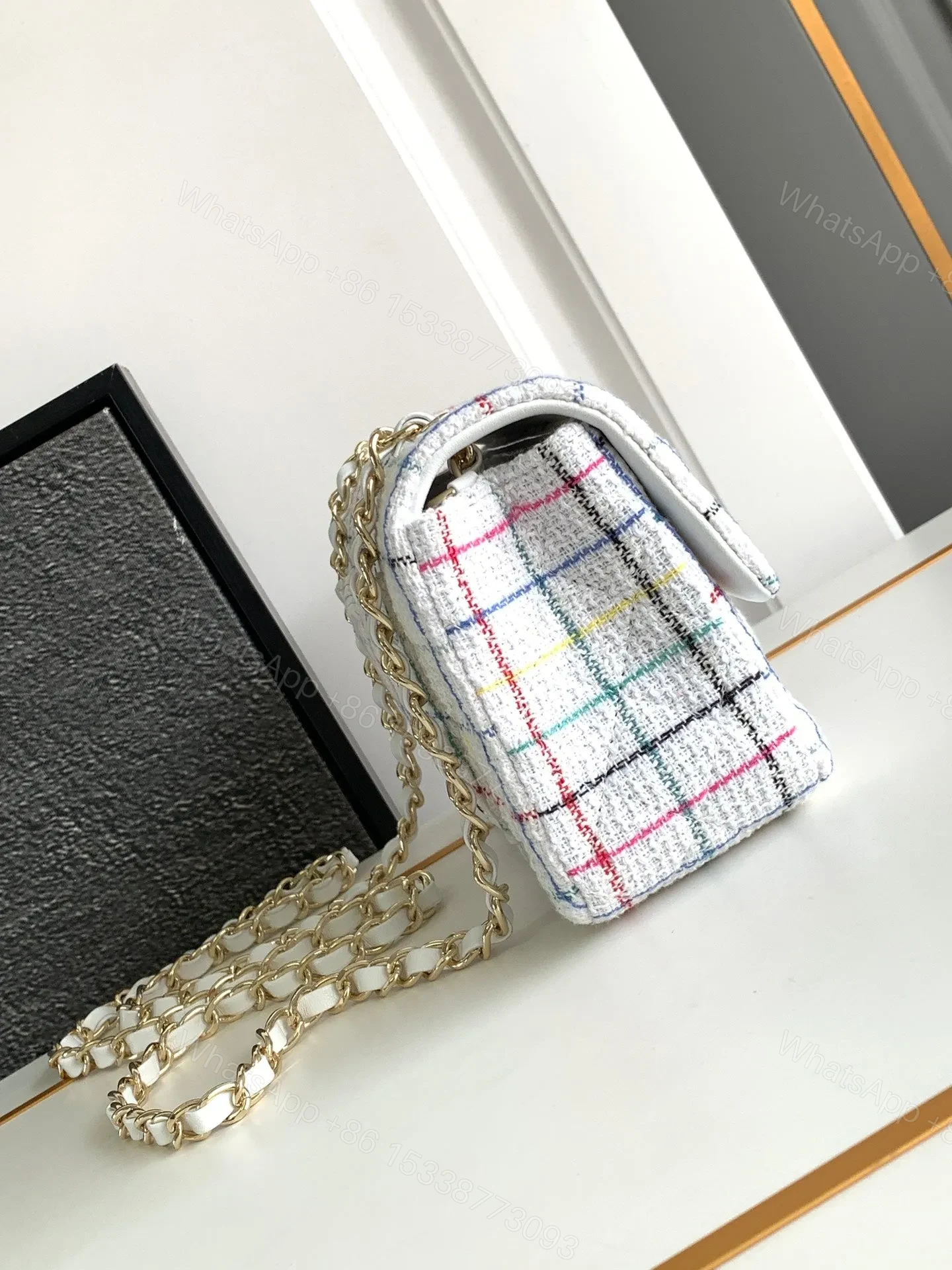 View 3 of CHANEL MEDIUM 25 CLASSIC BAG IN LIGHT PINK MIX BLACK WOOL TWEED