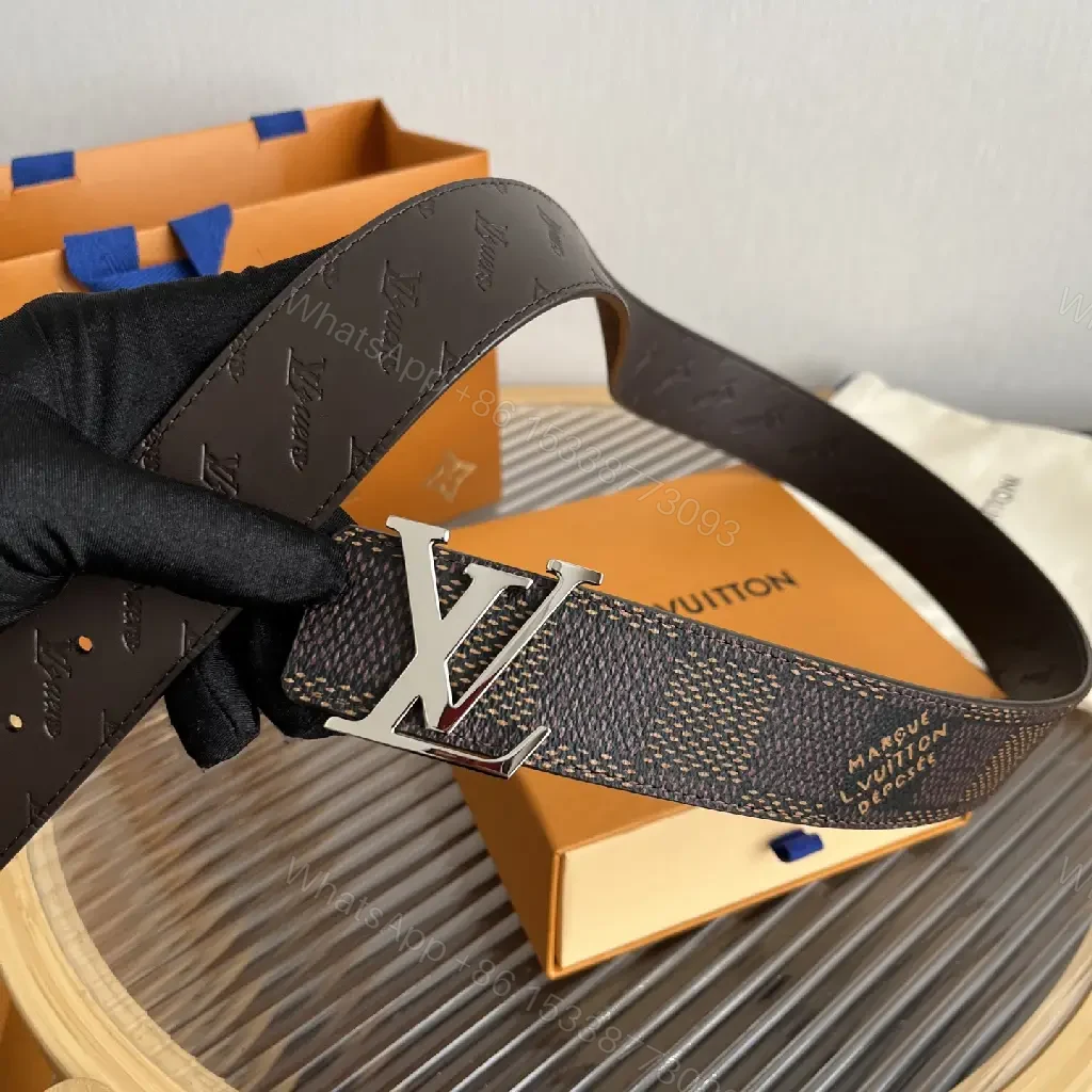 View 6 of Dark Brown Checkered Belt | Louis Vuitton Logo Buckle Luxury Accessory