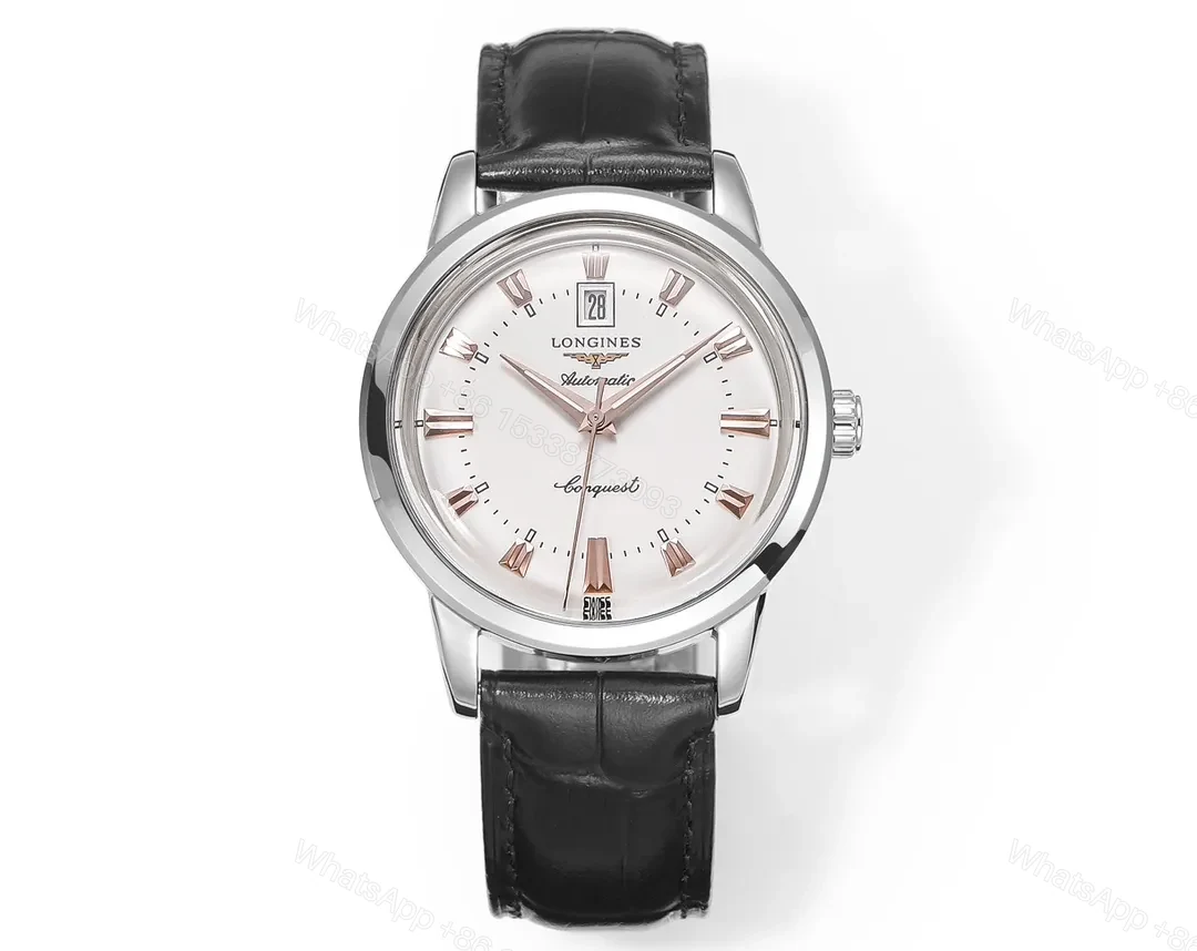 Longines Conquest Classic Re Edition Cyclops Watch Silver Dial Black Leather Strap 40mm Case Automatic Movement — view 1