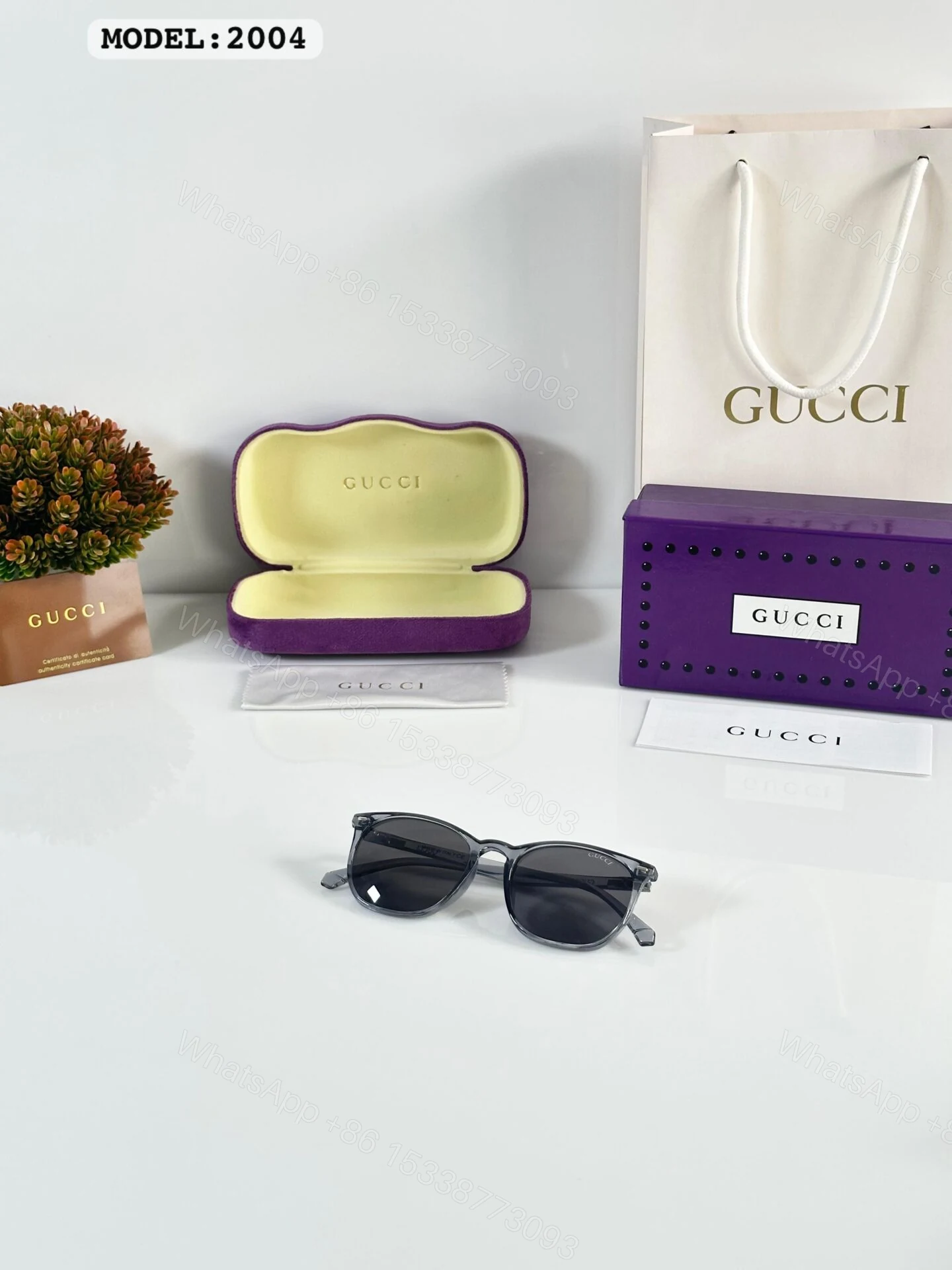 View 2 of Gucci 2004 Transparent Gray Round Sunglasses