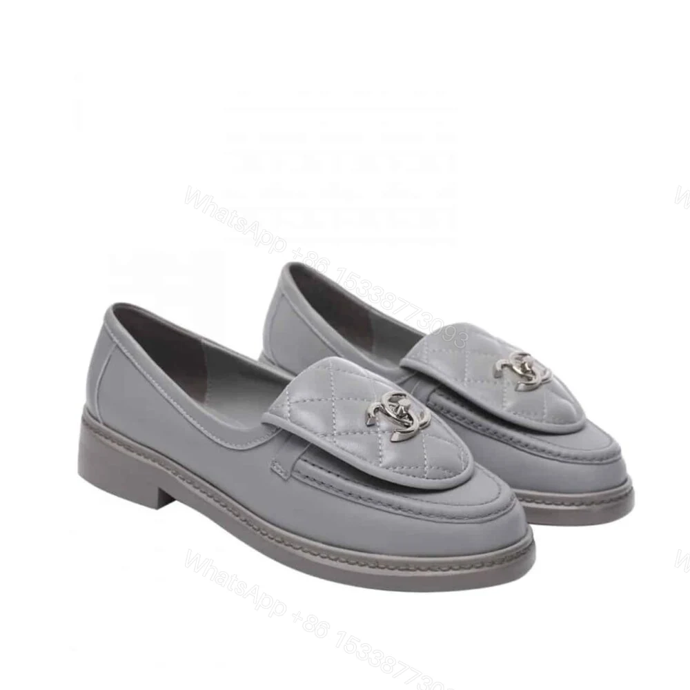 Chanel CC Nib Turnlock Moccasins Flat Loafers Grey — view 1