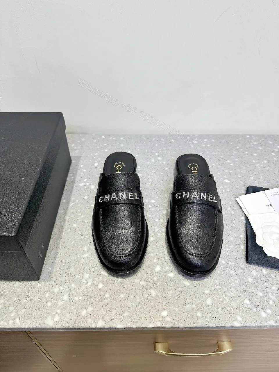 Black Leather Slides - Chic, Designer-Inspired, Cushioned Comfort — view 1