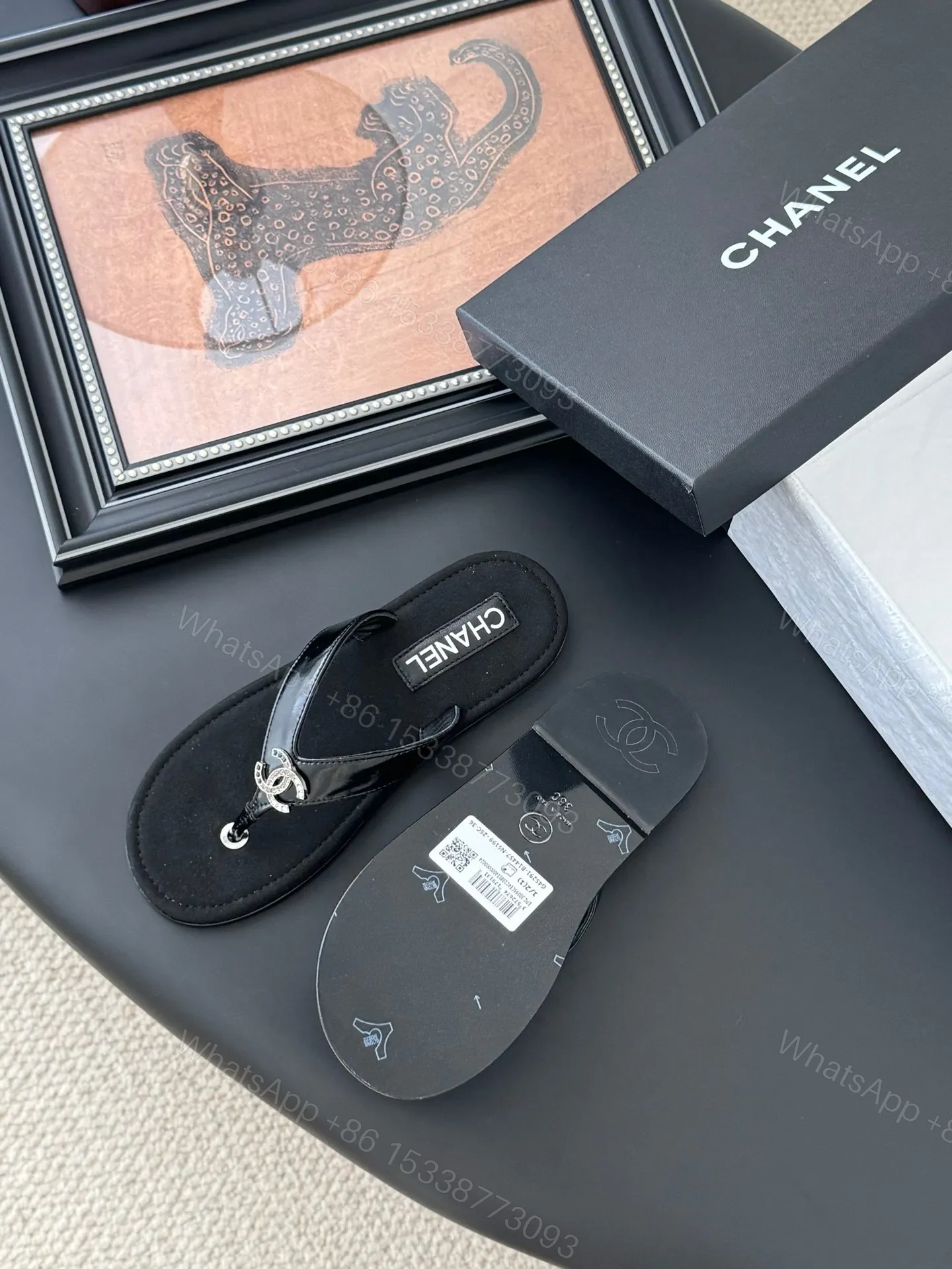 View 5 of Chanel Women Black Patent Leather Sandals
