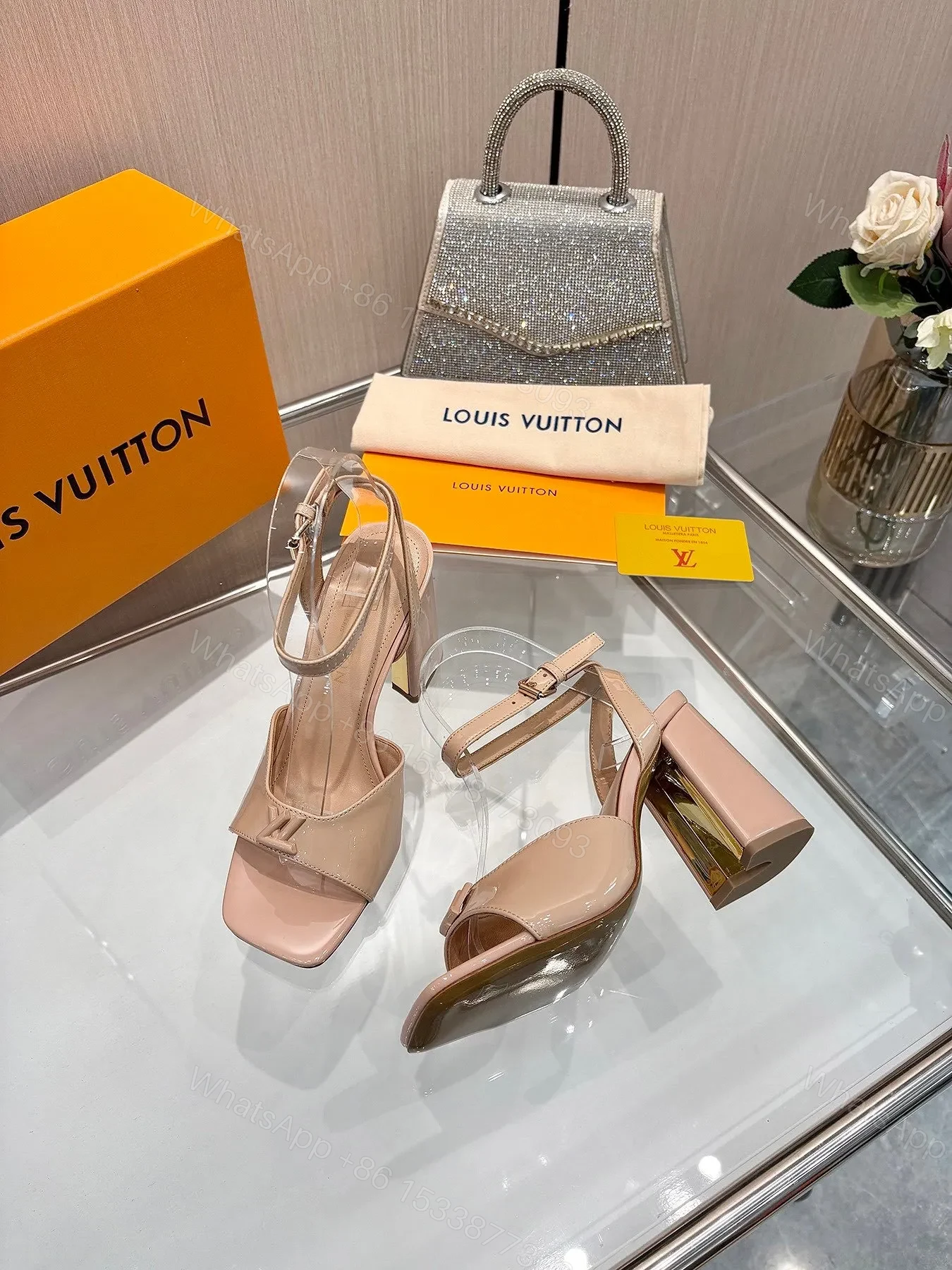 View 5 of LV Women Nude Patent Leather Block Heels