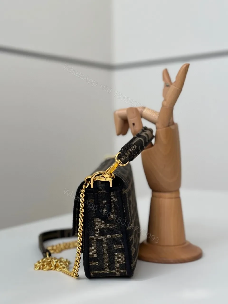 View 9 of Geometric Chic Crossbody with Gold Chain Bag