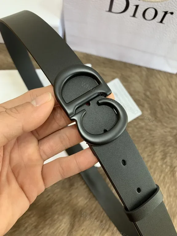 View 3 of Refined Black Leather Belt with Dior Interlock Buckle