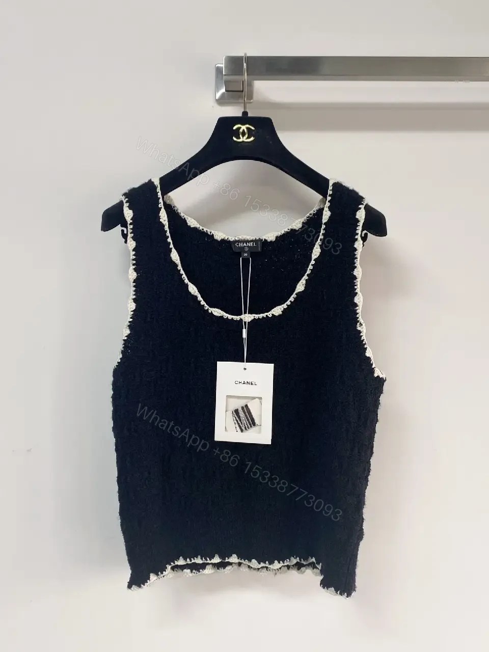 View 6 of Navy Boucle Knit Tank with Fringe Trim – Luxe Studio Style
