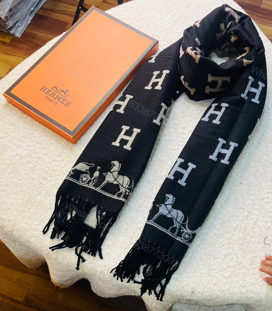 View 15 of First Copy Hermes Most Awaited Reversible Rabbit Fur Winter Stole