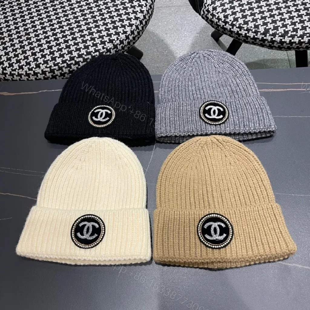 View 4 of Black Knit Beanie with Luxe Badge, Everyday Luxury, One-Size, Casual Style