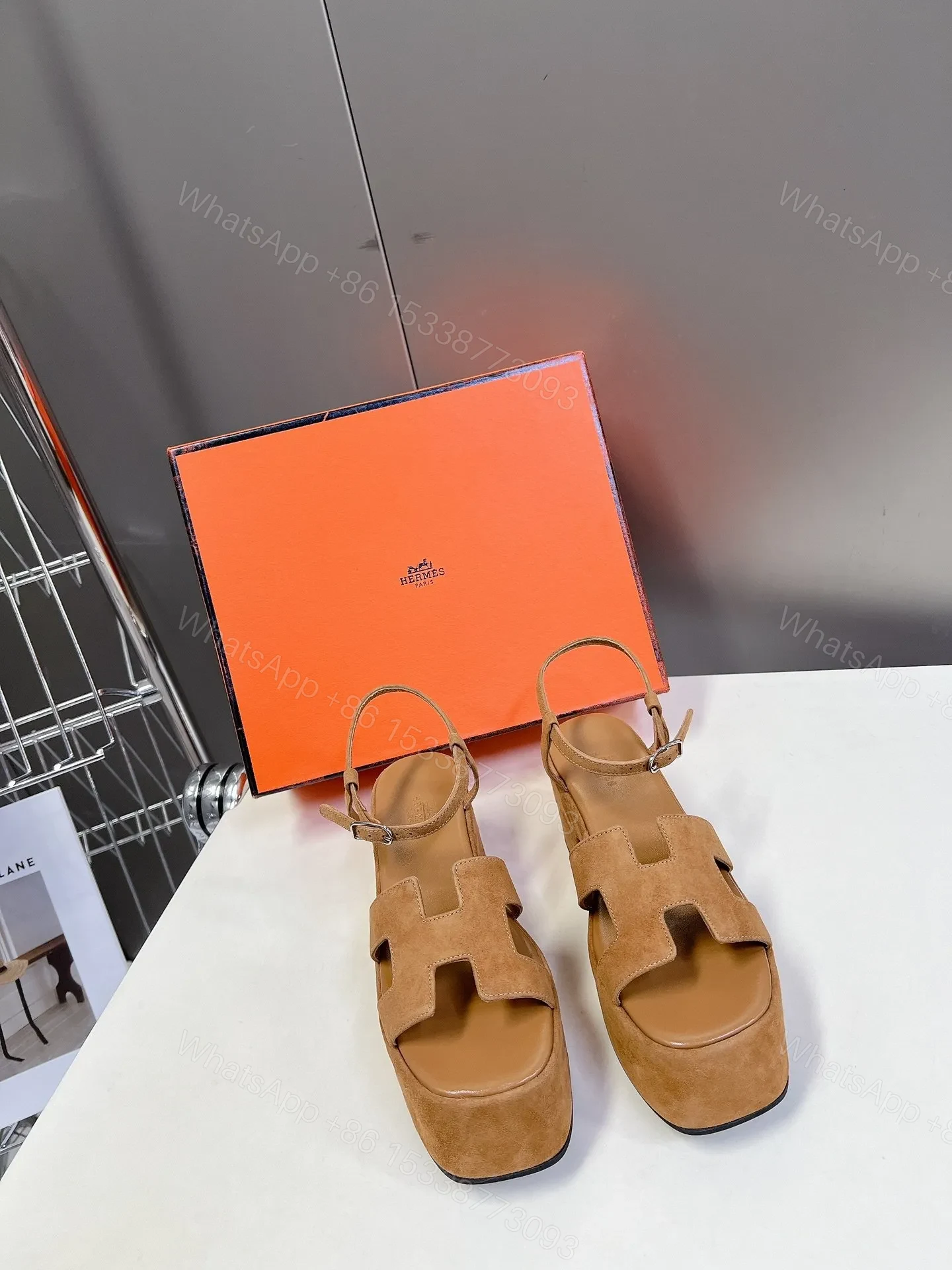 Hermes Women Tan Suede Platform Sandals — view 1