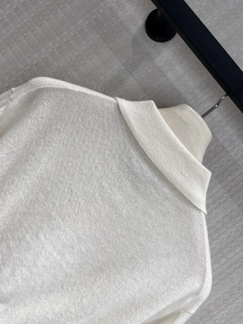 View 7 of Off-White: White Cropped Polo Knit Top with Button Placket