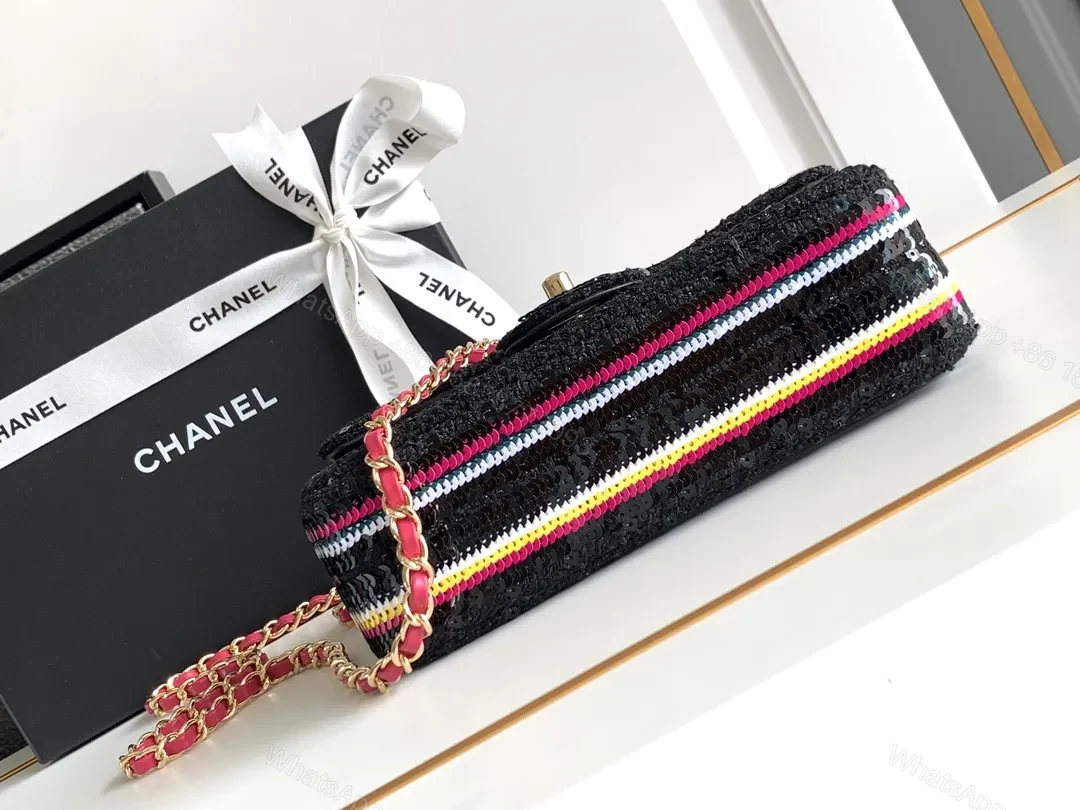 View 9 of Colorful Tweed Crossbody Bag: Compact Luxury in Striped Style