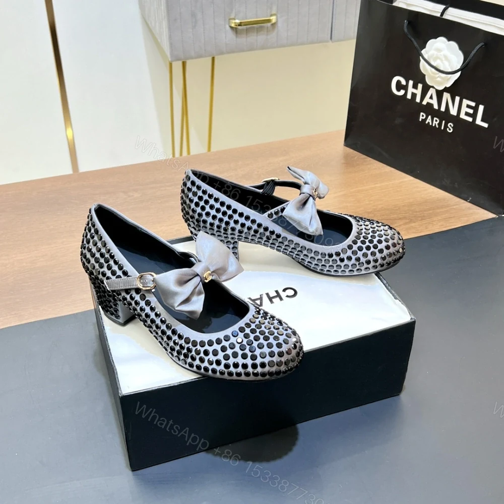 View 7 of 高仿Chanel*G45749A緞子水鑽圓頭單鞋深灰4.5CM免檢版