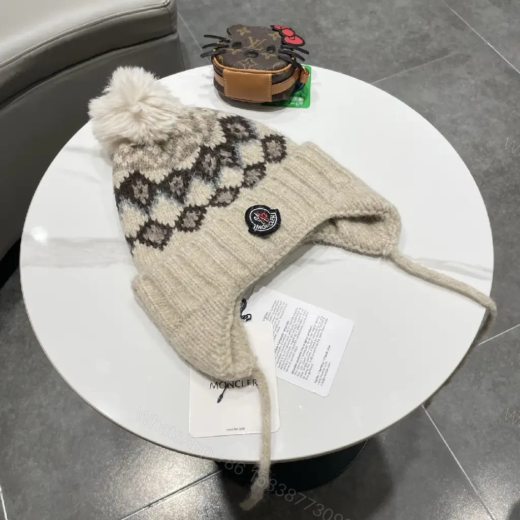 View 10 of Cozy Diamond Knit Beanie with Pom Pom—Premium Wool Blend