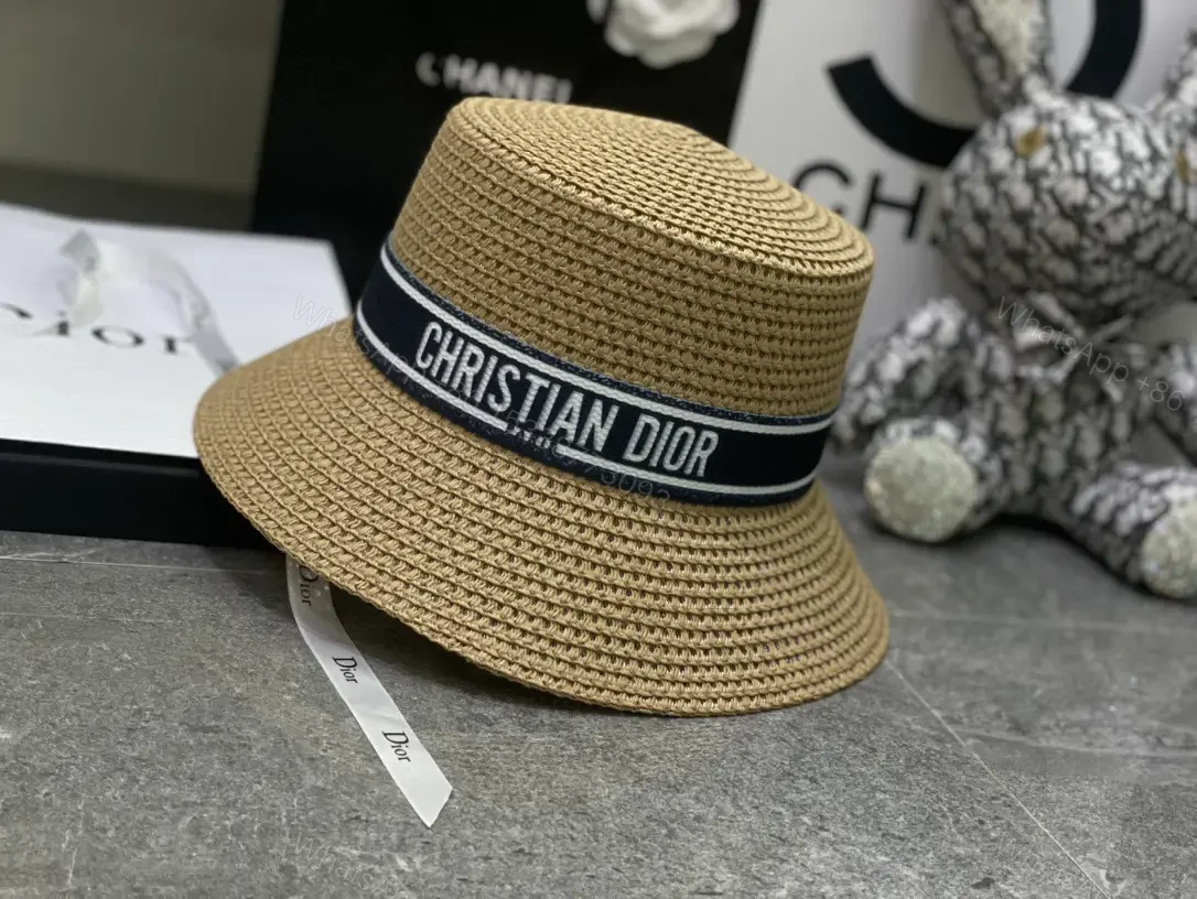 View 7 of Light Beige Straw Bucket Hat with Navy Band