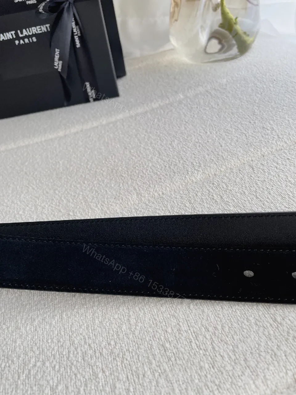 View 3 of Lux Black Leather Belt with Gold Buckle, Subtle Luxury Belt