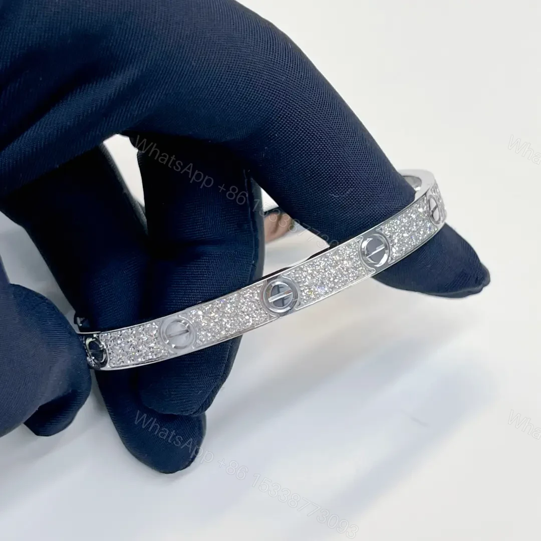 View 4 of New Released 18K White Gold Classic Cartier Love Bracelet Pave 6.1MM N6727017