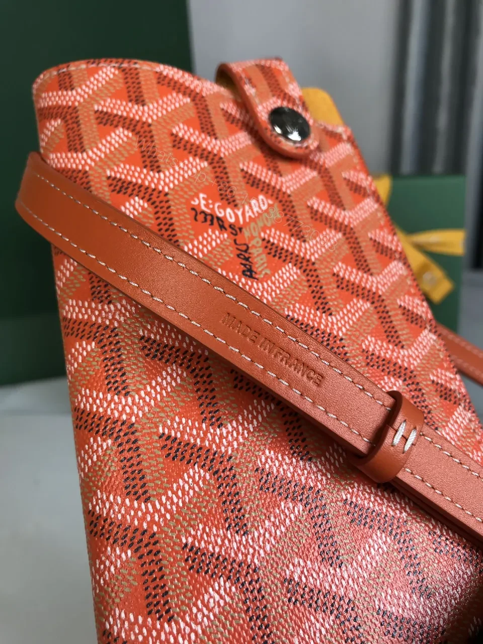 View 4 of Structured Patterned Crossbody—Bold Orange, Signature Chevron, Snap Closure
