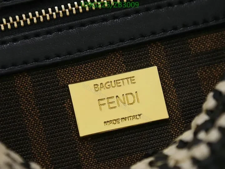 View 9 of Fendi Baguette Black Raffia Bag with Crocheted FF ZB9900