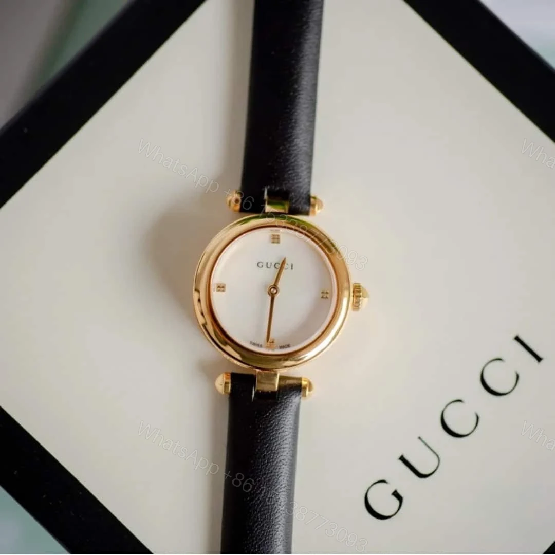 View 2 of Gucci Diamantissima Steel Watch With Black Leather Strap 27Mm Ya141505