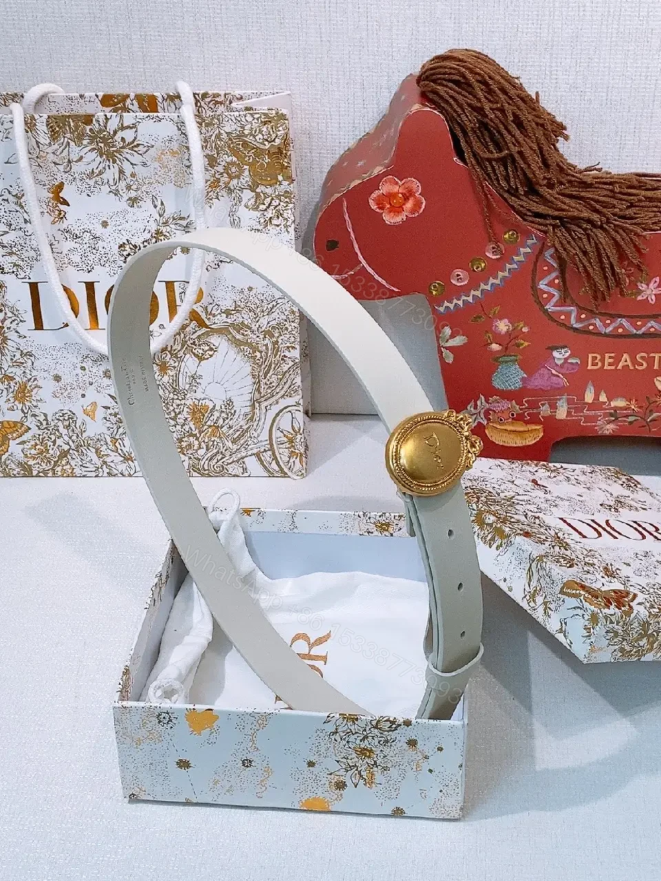 View 5 of White Leather Belt with Gold Button – Luxe Minimalist Style