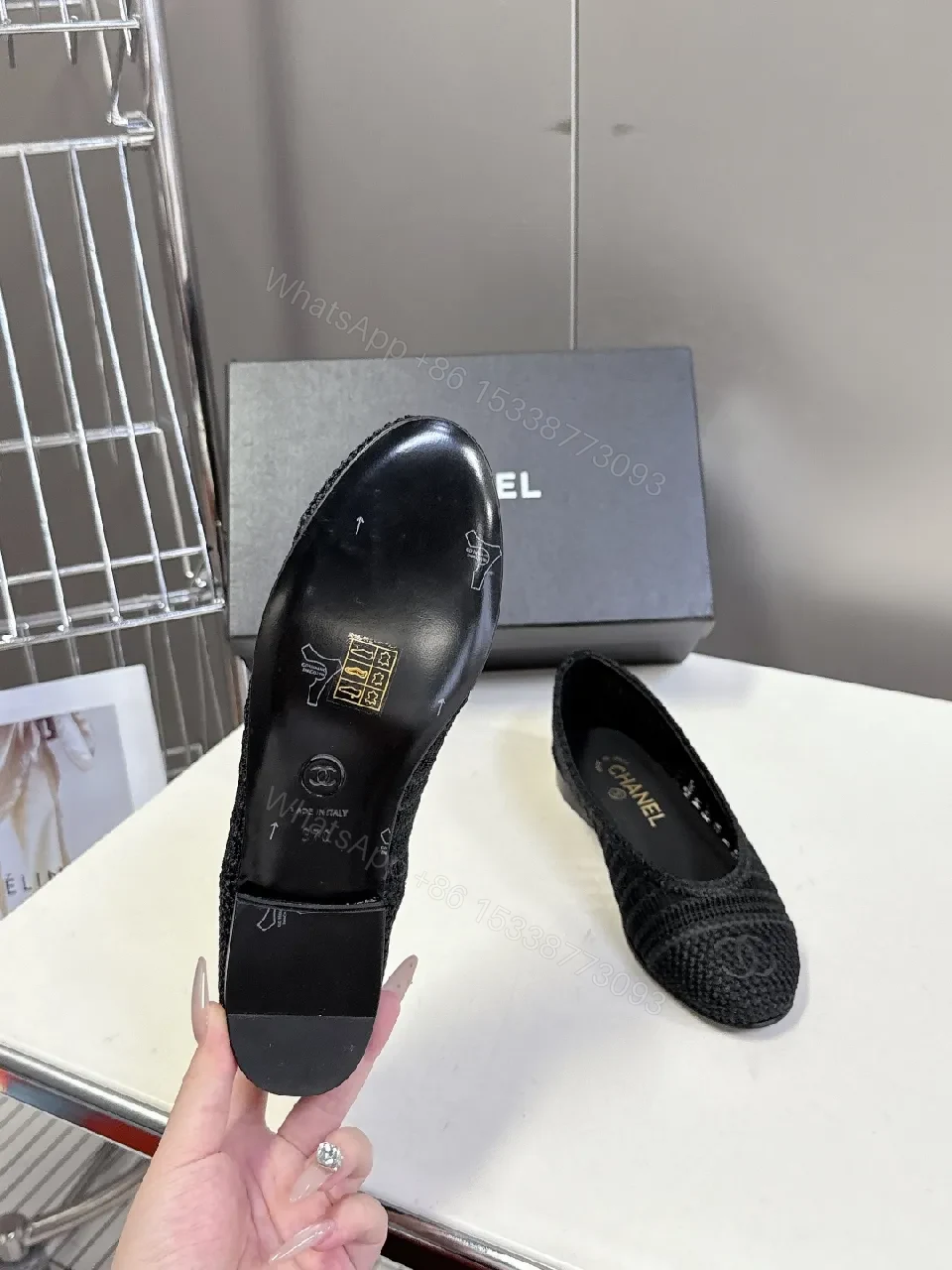 View 3 of Black Knit Ballet Flats | Subtle Logo Detail, Designer-Inspired Comfort