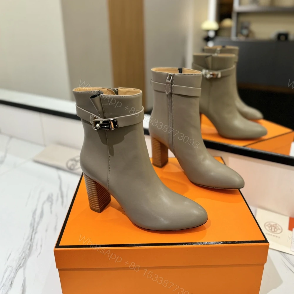 高仿Hermes*H192176ZE5小牛皮高踭短靴沙色8.5CM免檢版 — view 1