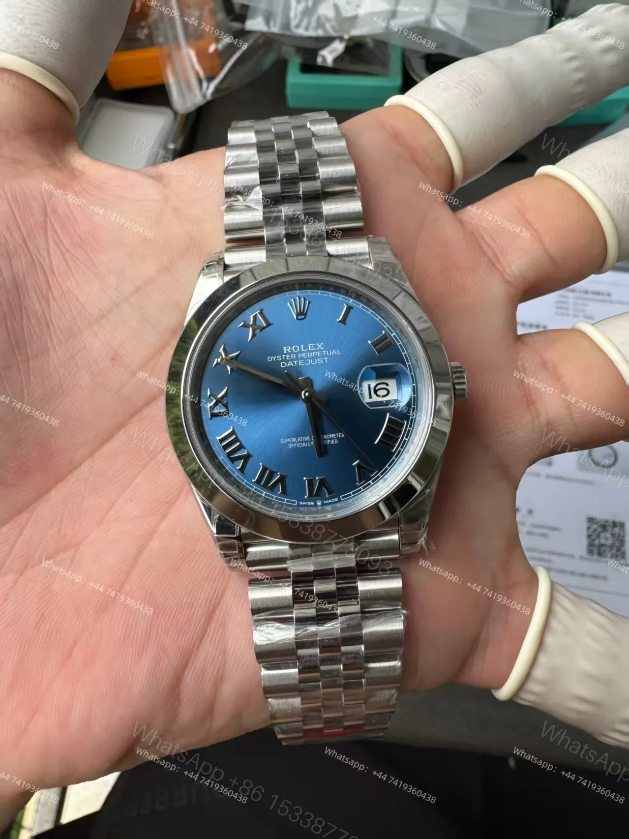 View 3 of Rolex Datejust M126300-0018 1:1 Replica Azzurro Blue Roman Dial Jubilee 41MM 3235 Movement Super Clone Watch