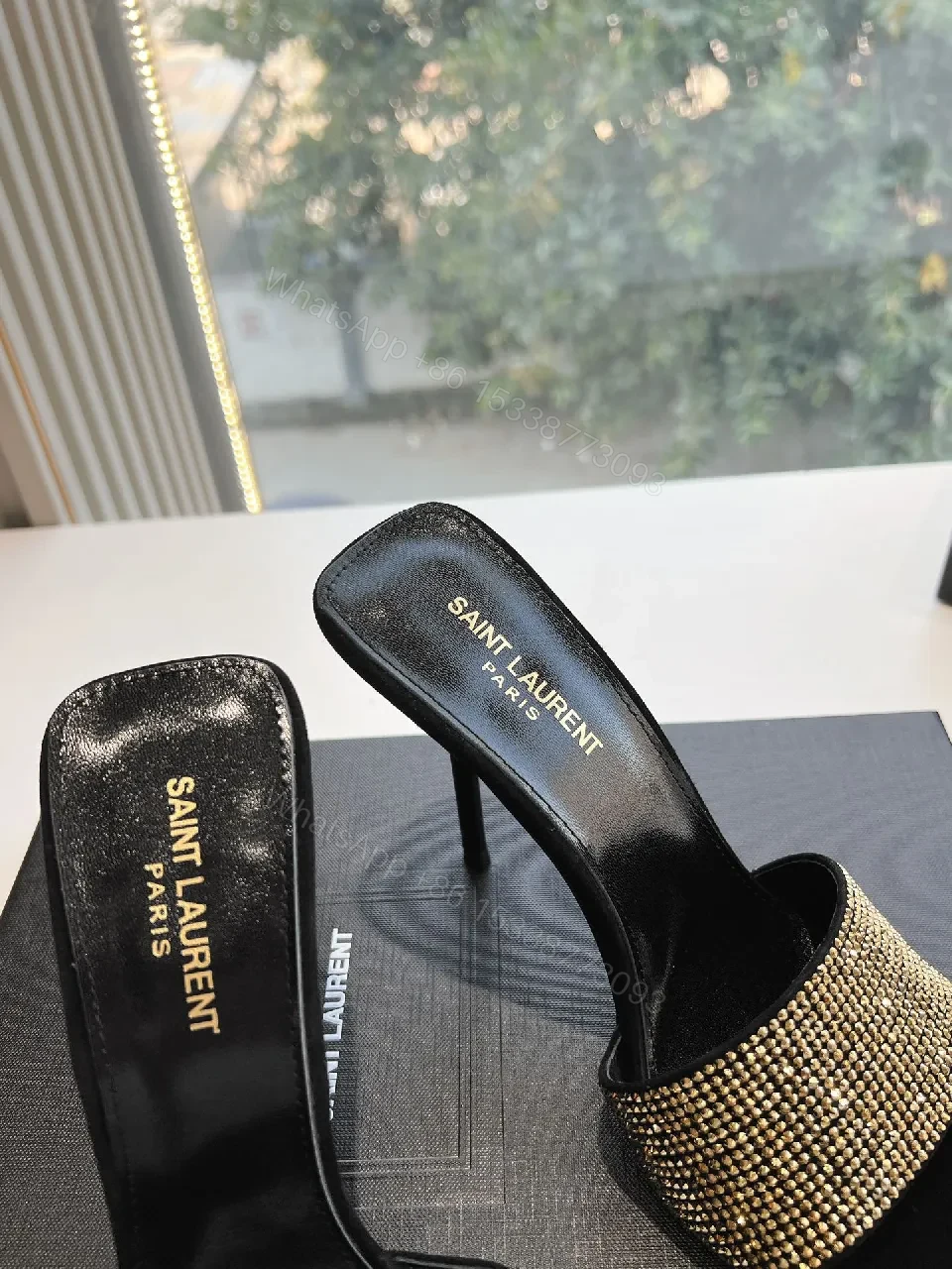 View 4 of Saint Laurent Rhinestone Strap Sandals - Modern Luxury, Open-Toe